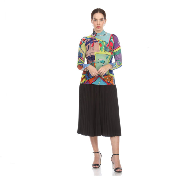 High Neck Waffle Pattern Print Top  - T1233
